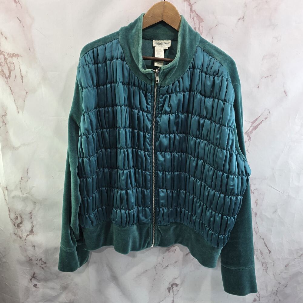 Vintage Jacket Womens 3X Green Velvet Satin Quilted Coldwater Creek Textured